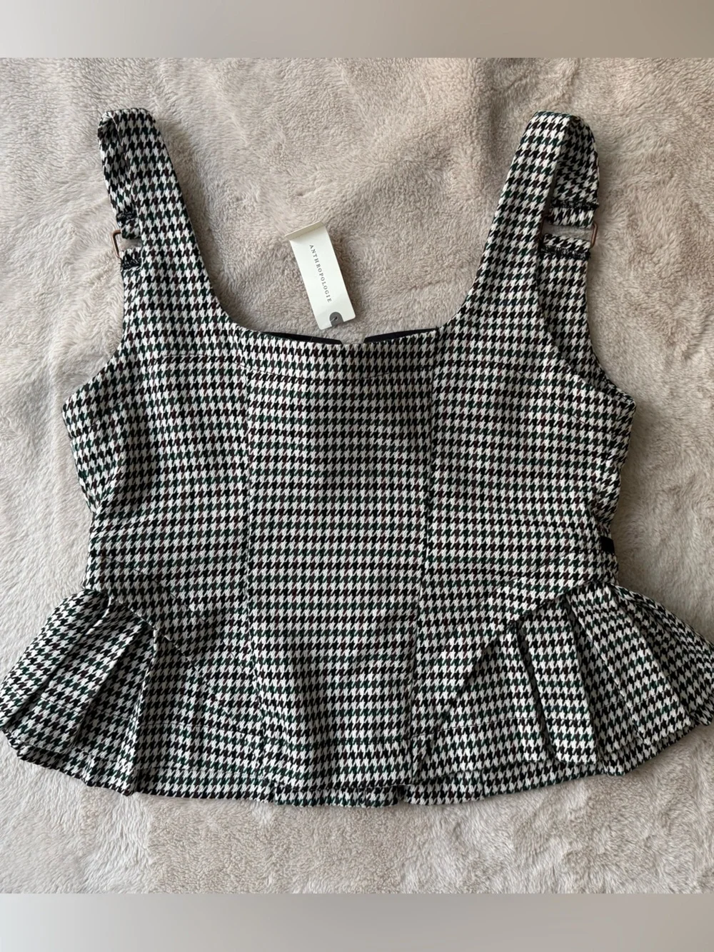 Anthropologie Black and White Houndstooth Button-Front Cropped Top - Picture 7 of 12
